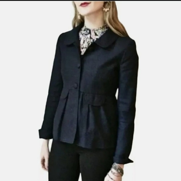 J Crew Ottoman Molly Navy Linen Blend Jacket Coat sz 6 - Picture 2 of 6
